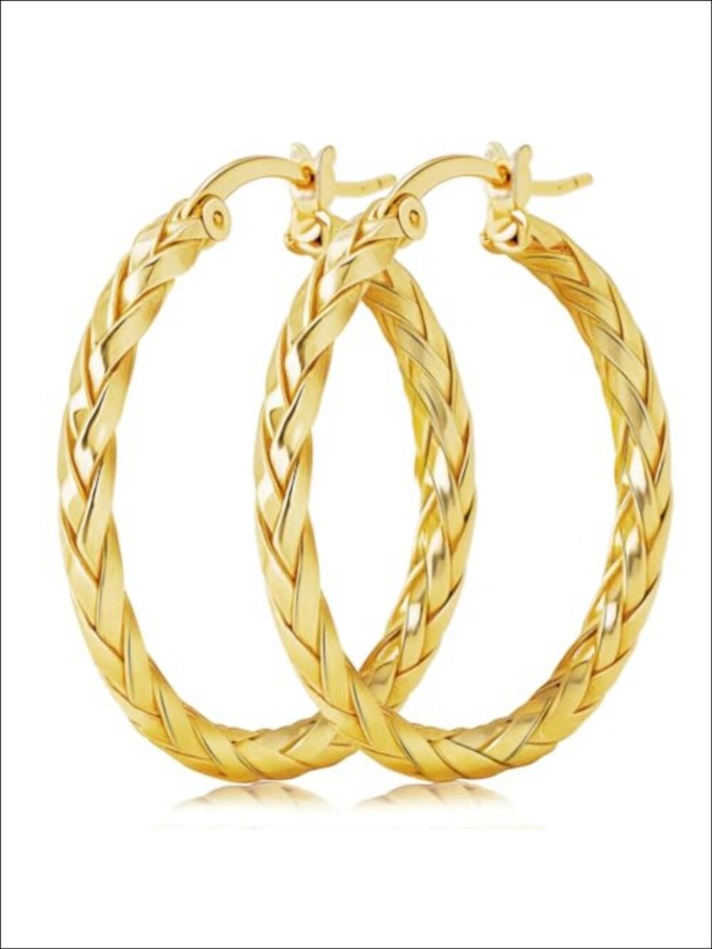 14K Gold Plated Hoop Earrings Weave Design Snap Back